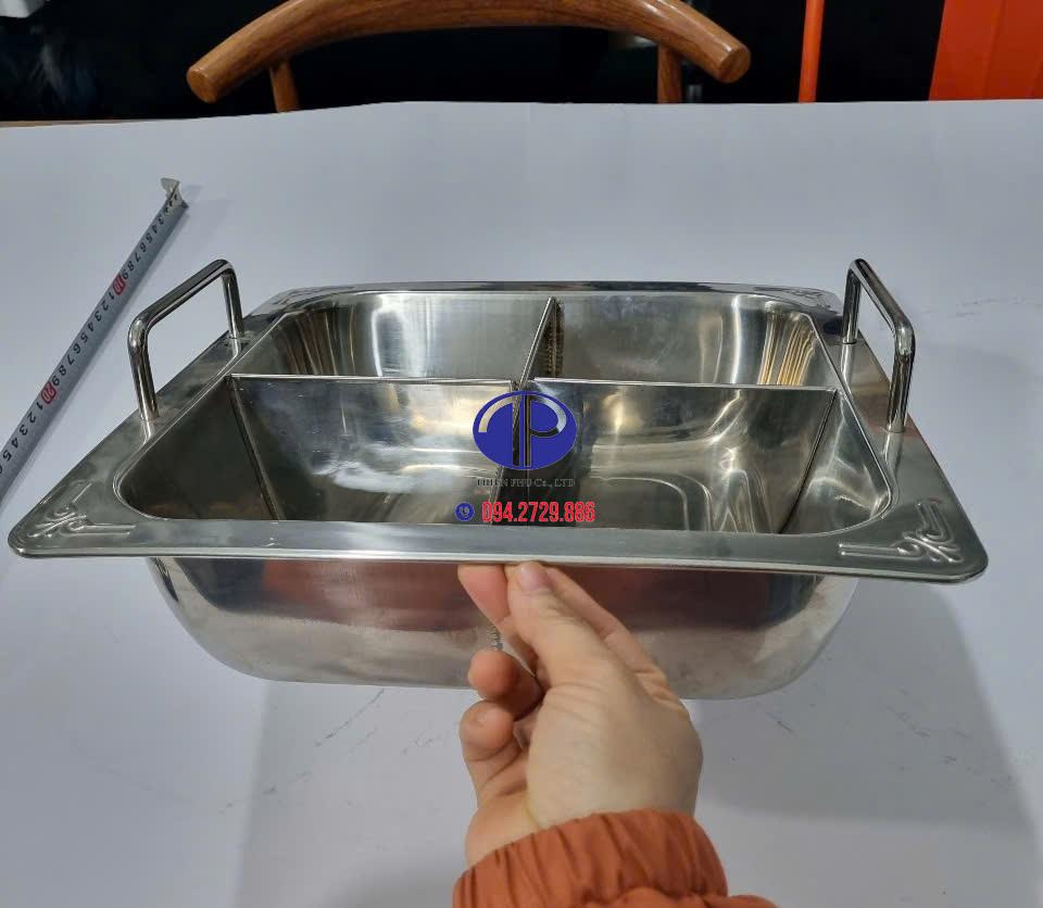 Cung cấp nồi lẩu 4 ngăn vuông bằng inox số lượng lớn cho nhà hàng, quán ăn