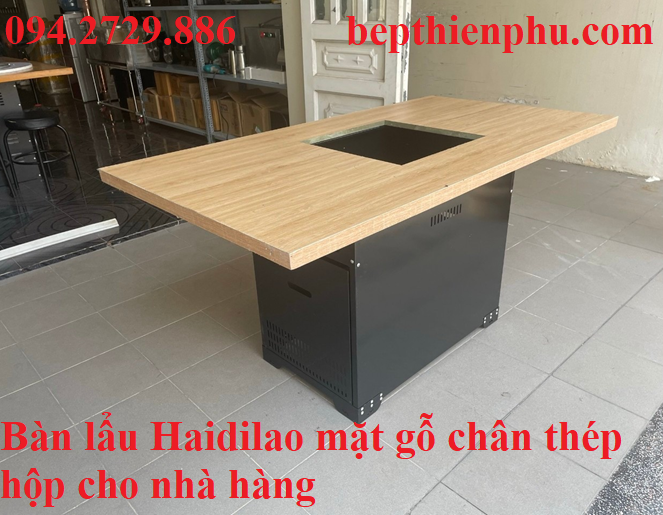 Bàn lẩu Haidilao mặt gỗ chân thép hộp cho nhà hàng chân lẩu giá tốt tại Hà Nội
