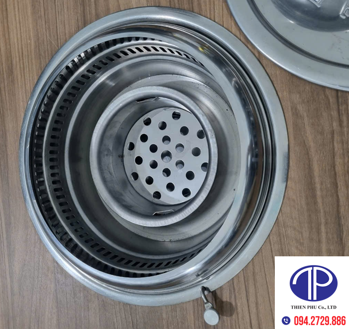 Bếp nướng BBQ hút âm dùng xô than inox quay tai đột liền