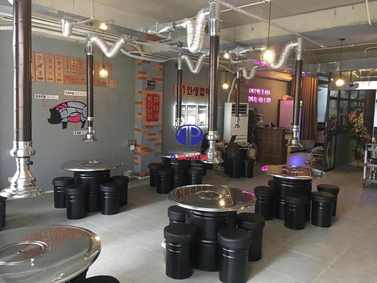 Bàn ghế thùng phuy chuyên dùng nhà hàng lẩu nướng không khói Hàn Quốc giá rẻ